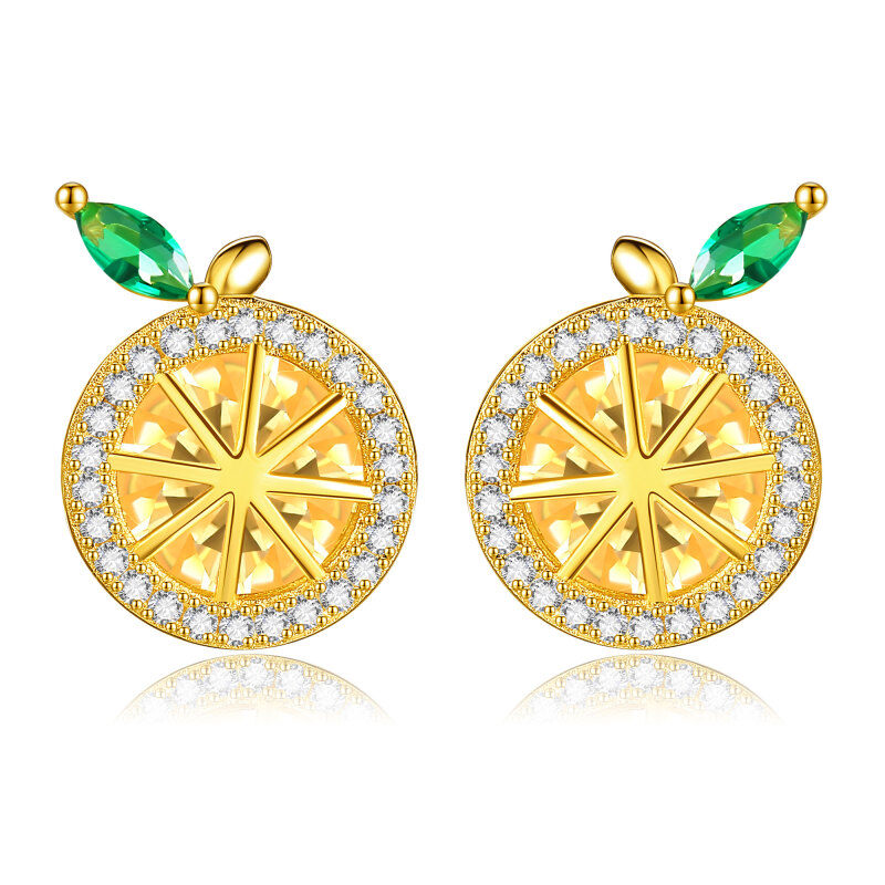 Sterling Silver with Yellow Gold Plated Cubic Zirconia Lemon Stud Earrings