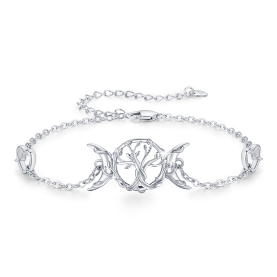 Sterling Silver Tree Of Life & Heart & Moon Pendant Bracelet