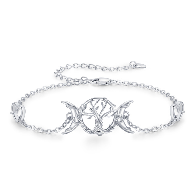 Sterling Silver Tree Of Life & Heart & Moon Pendant Bracelet-0