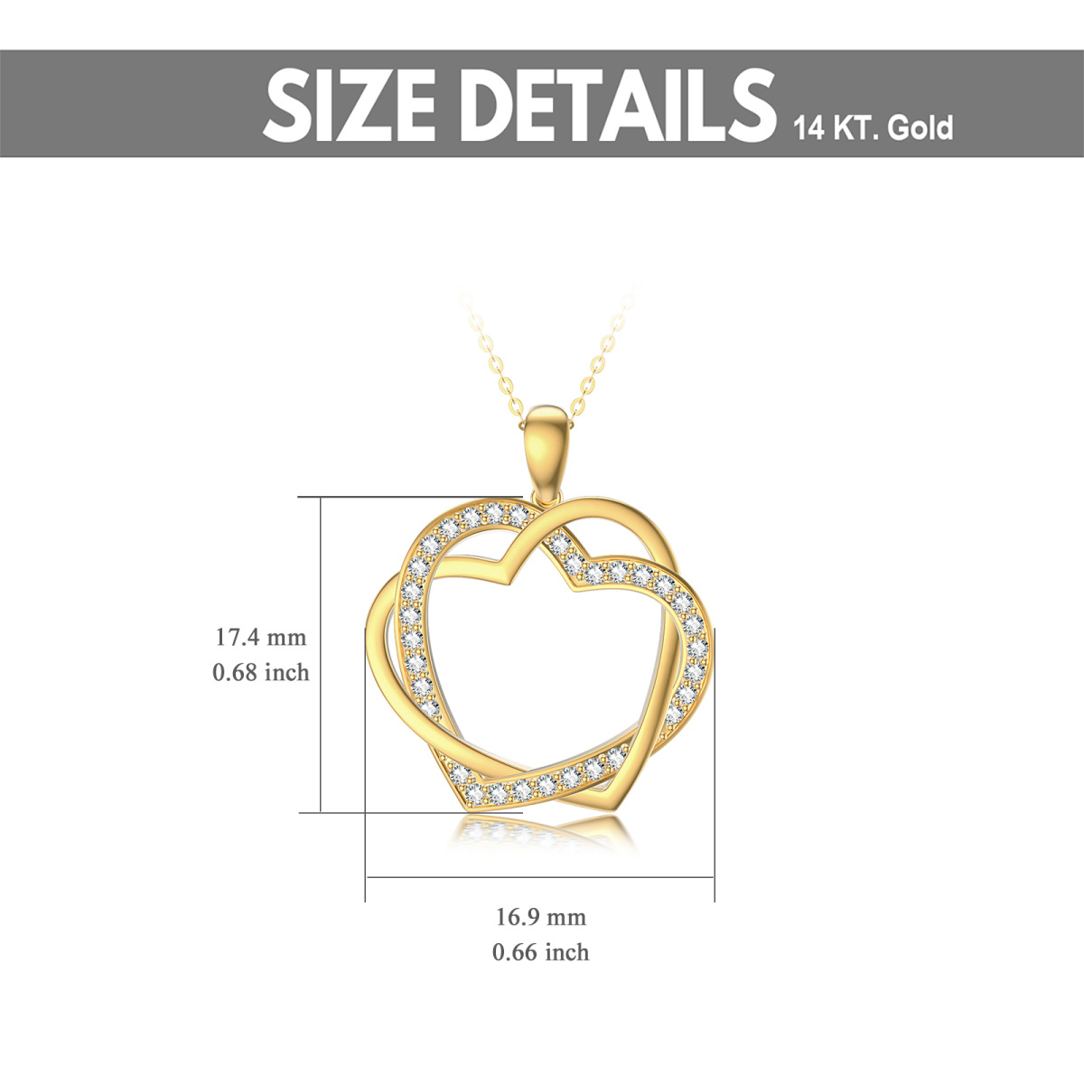 14K Oro Cúbico Zirconia Corazón Con Corazón Collar Colgante-6