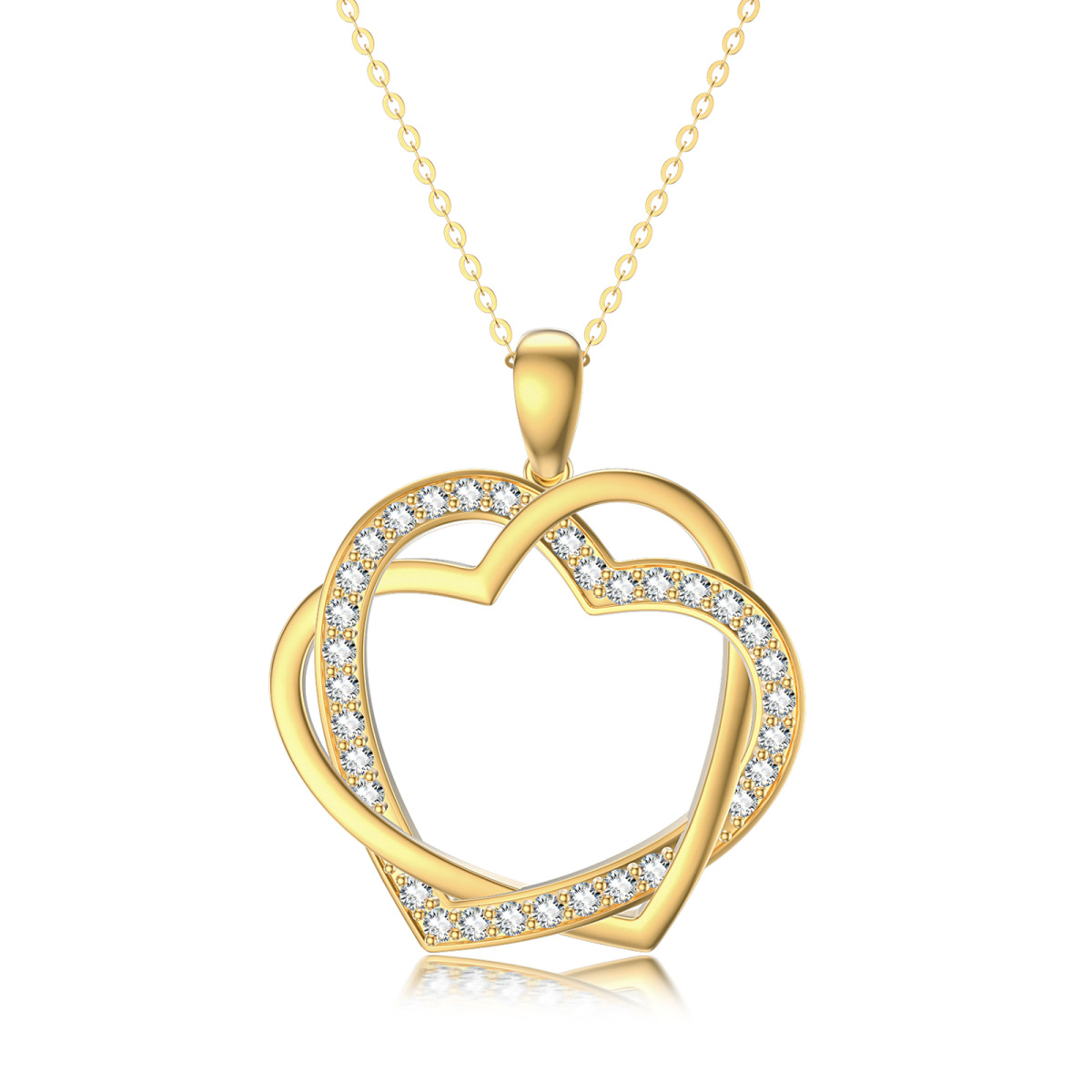 14K Gold Cubic Zirconia Heart With Heart Pendant Necklace-1