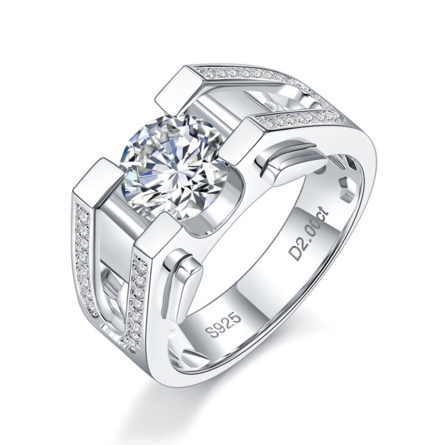 Bague de fiançailles en argent sterling avec nom classique et Moissanite ronde-0