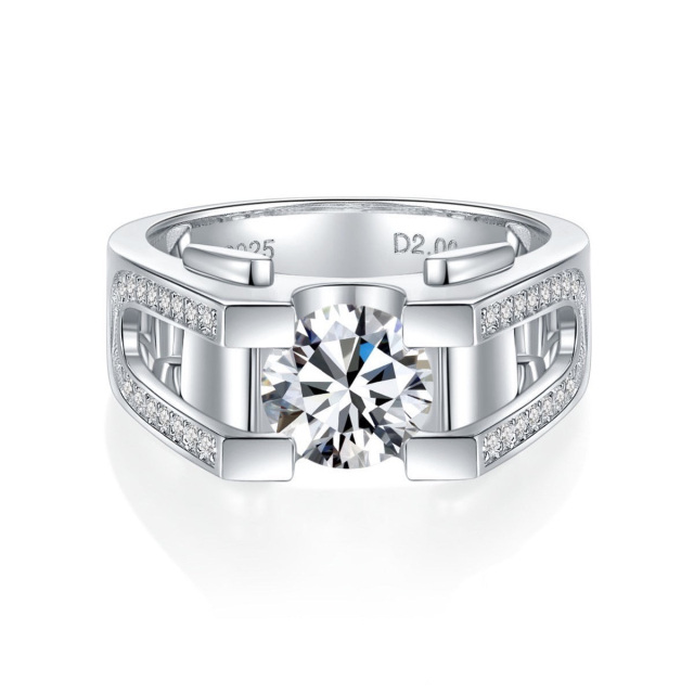 Anéis de casamento de noivado de moissanite 2CT personalizados para homens com prata esterlina S925-1