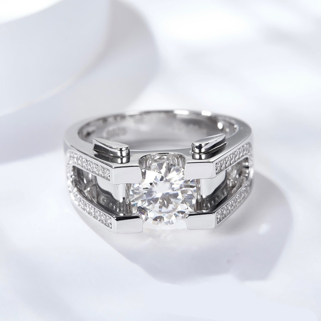 Anéis de casamento de noivado de moissanite 2CT personalizados para homens com prata esterlina S925-3