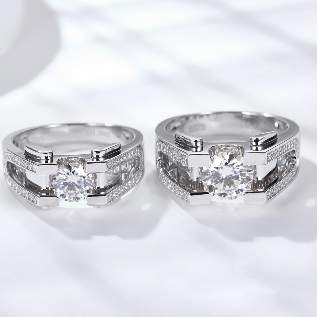 Anéis de casamento de noivado de moissanite 2CT personalizados para homens com prata esterlina S925-4