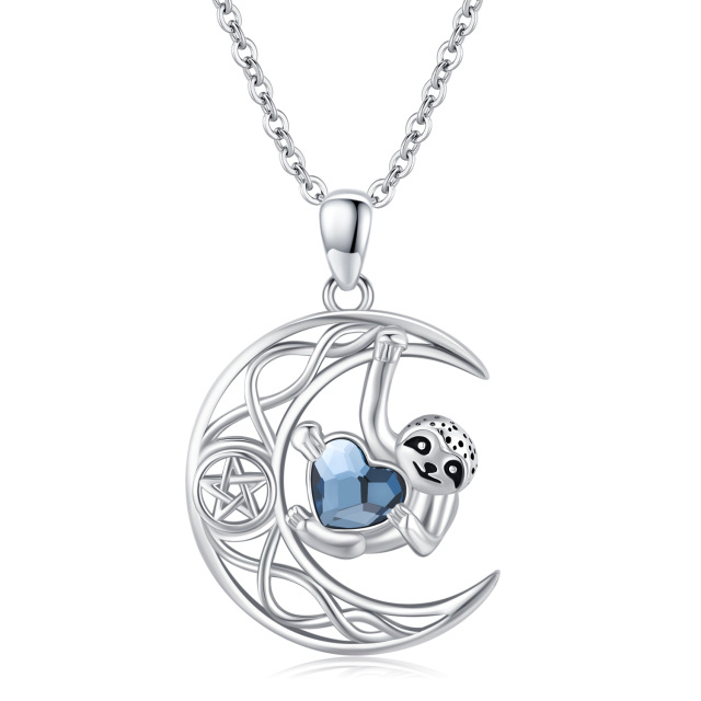 Sterling Silver Heart Crystal Sloth Pendant Necklace-1