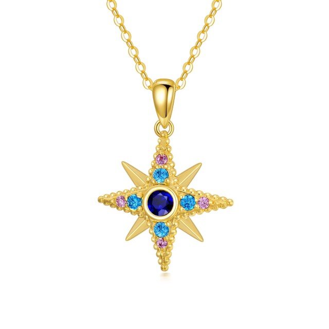 14K Gold Circular Shaped Cubic Zirconia Star Pendant Necklace-1