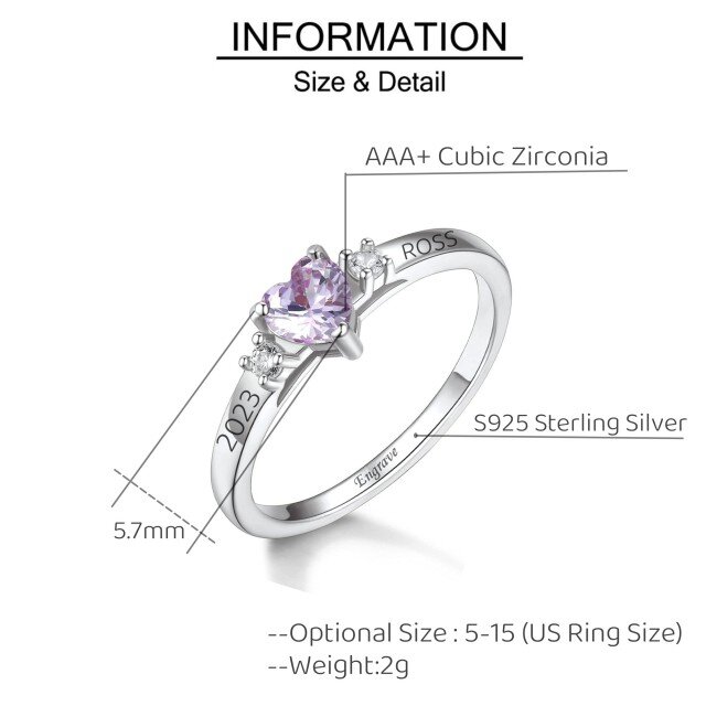 Sterling Silver Zircon Personalized Birthstone & Personalized Engraving Ring-1