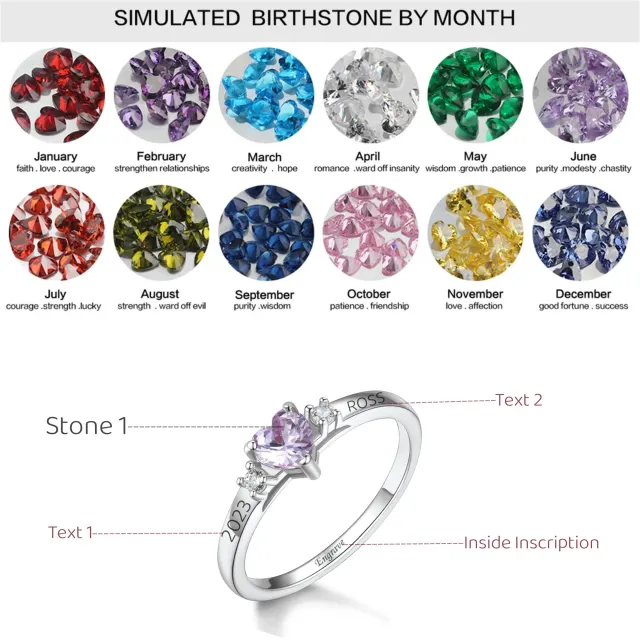 Sterling Silver Zircon Personalized Birthstone & Personalized Engraving Ring-2