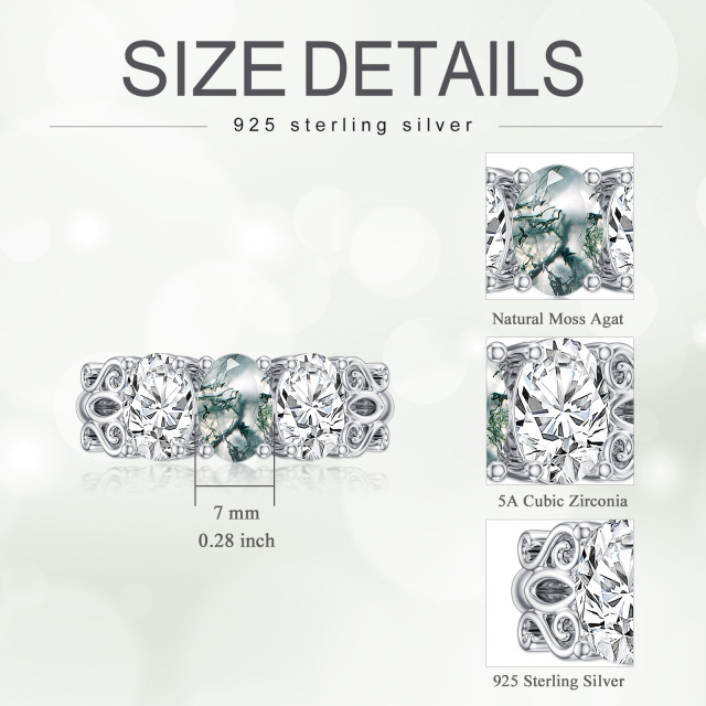 Sterling Silber Moos Achat Paar Verlobungsring-5