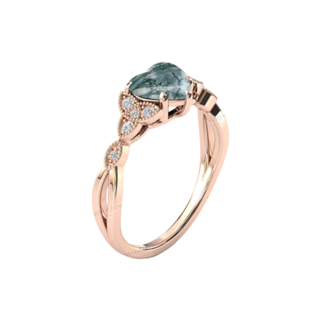 Sterling Silver with Rose Gold Plated Agate Heart Ring-2