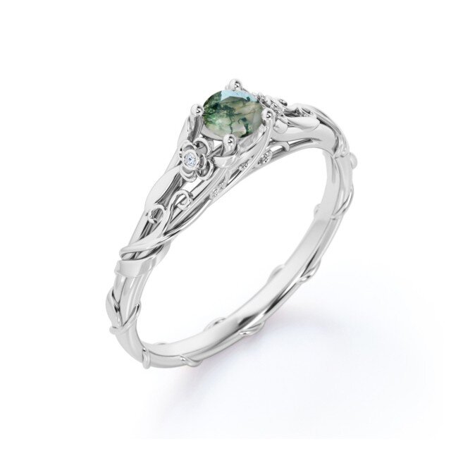 Personalisierter natürlicher Moosachat 925 Sterling Silber Statement Ring Geschenke für Frauen-2