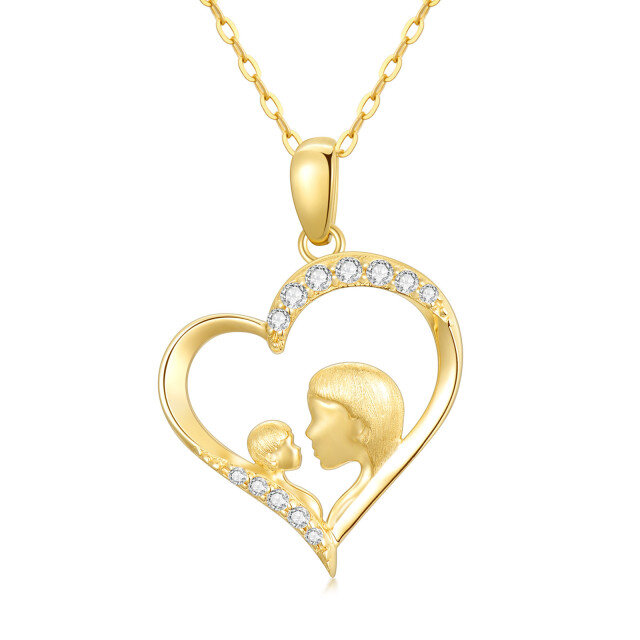 Collier en or 14K avec pendentif mère et coeur en zircon cubique-0