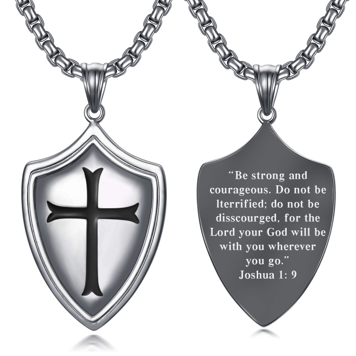 Sterling Silver with Black Color Plated Cross & Shield Pendant Necklace-1