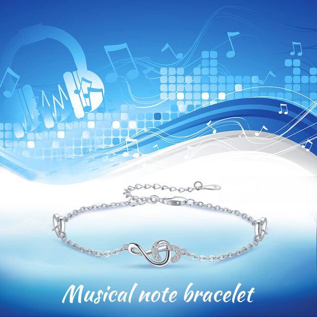 Sterling Silver Cubic Zirconia Music Symbol Pendant Bracelet-5