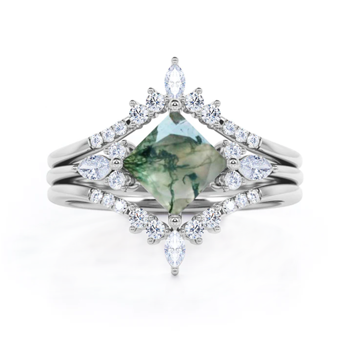 Sterling Silver Moissanite & Moss Agate Engagement Ring-1