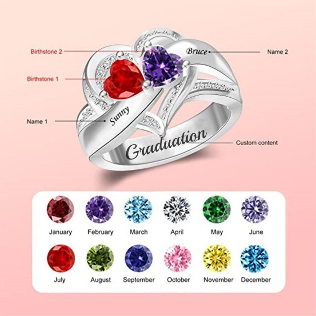 Class Rings Personalized Birthstones Graduation Rings High School Sterling Silver Gift For Women-2