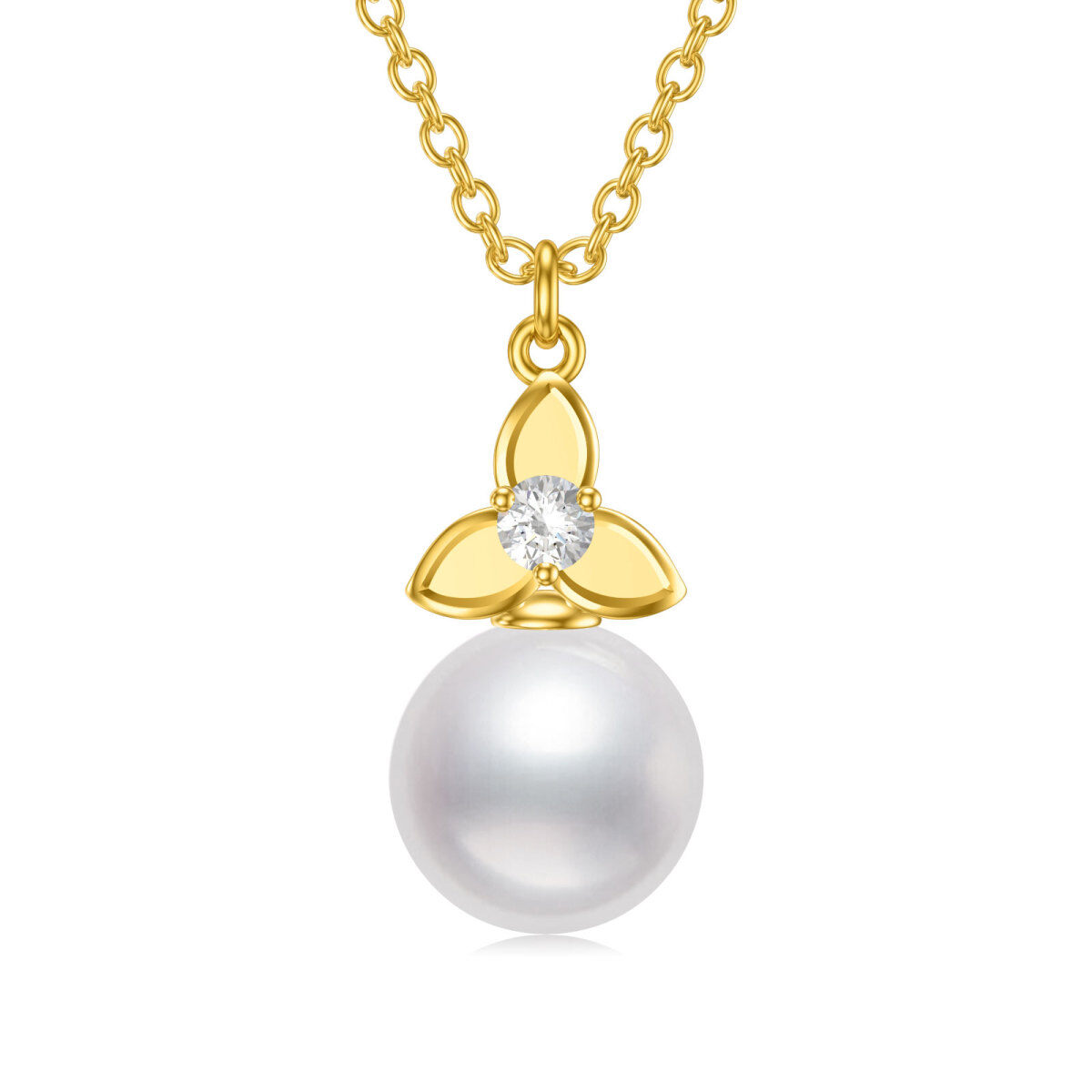 Collar de oro de 14 quilates de circonita y perla con nudo celta-1