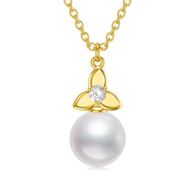 Collier pendentif nœud celtique en or 14K avec zircon cubique et perle-0