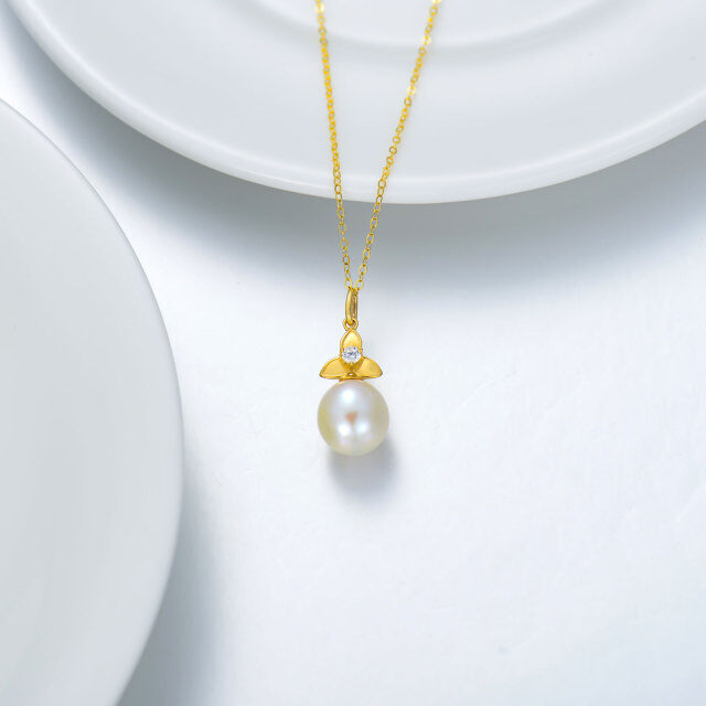 Collar de oro de 14 quilates de circonita y perla con nudo celta-3