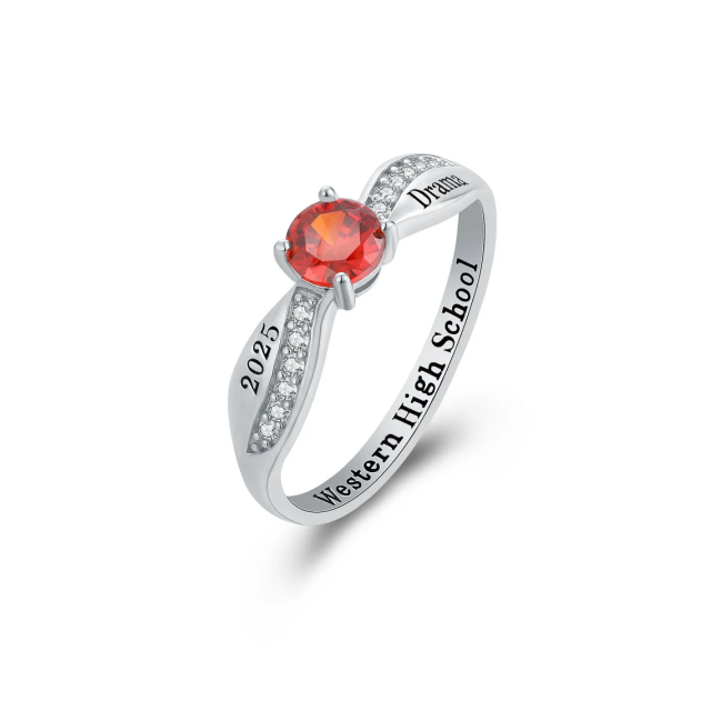 Sterling Silver with Rose Gold Plated Round Zircon Birthstone Birthstone Ring-1