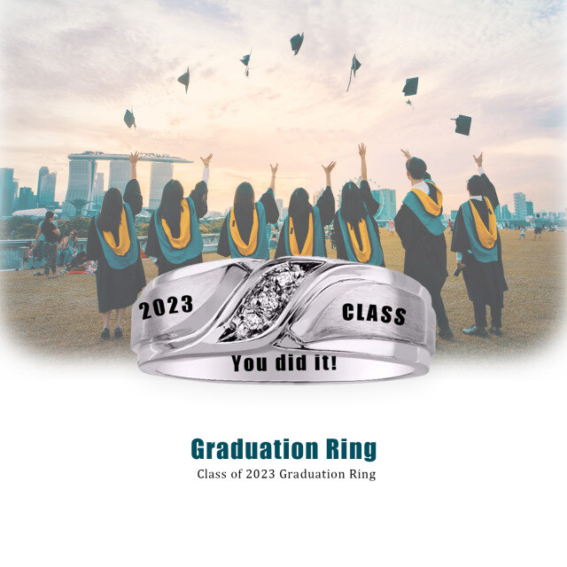 Anillo de plata de ley con circonita redonda chapada en oro rosa y piedra natal de graduación para niña-4