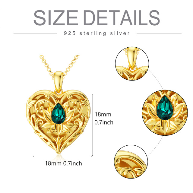 Sterling Silver with Yellow Gold Plated Crystal & Personalized Engraving Lotus & Personalized Photo & Heart Personalized Photo Locket Necklace-4