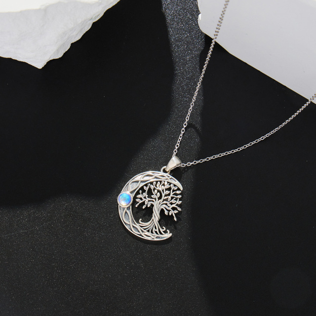Sterling Silver Moonstone Tree Of Life & Celtic Knot & Moon Pendant Necklace-4