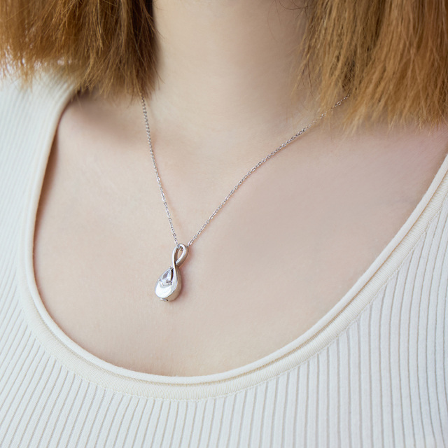 Sterling Silver Pear Shaped Cubic Zirconia Infinite Symbol Urn Necklace for Ashes with Engraved Word-1