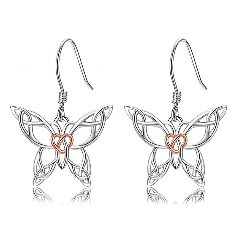Sterling Silver Butterfly & Celtic Knot Drop Earrings-1