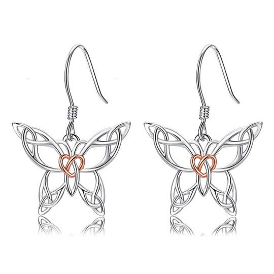 Pendants d'oreilles en argent sterling avec papillon et nœud celtique