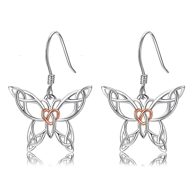 Boucles d'oreilles pendantes en argent sterling avec nœud celtique et papillon-0