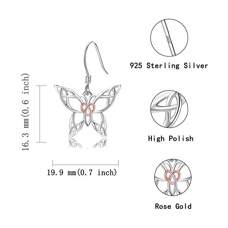 Boucles d'oreilles pendantes en argent sterling avec nœud celtique et papillon-3