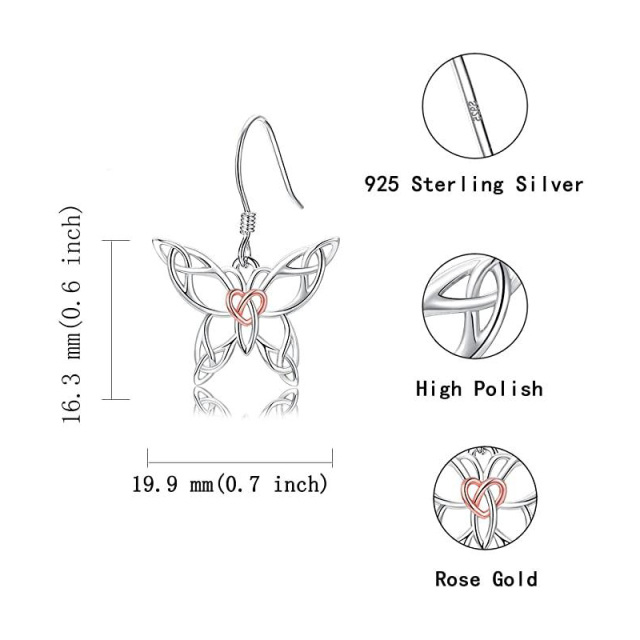 Boucles d'oreilles pendantes en argent sterling avec nœud celtique et papillon-2