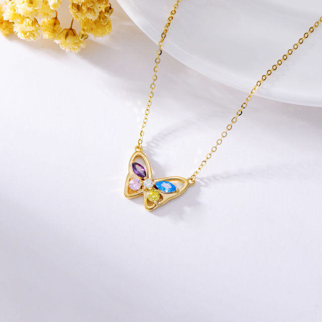 14K Gold Round Cubic Zirconia Butterfly Pendant Necklace-5