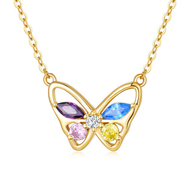 14K Gold Round Cubic Zirconia Butterfly Pendant Necklace-0