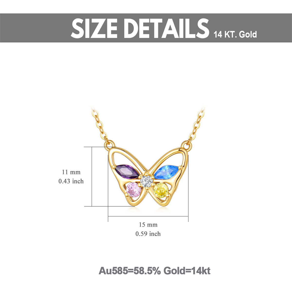 14K Gold Round Cubic Zirconia Butterfly Pendant Necklace-7