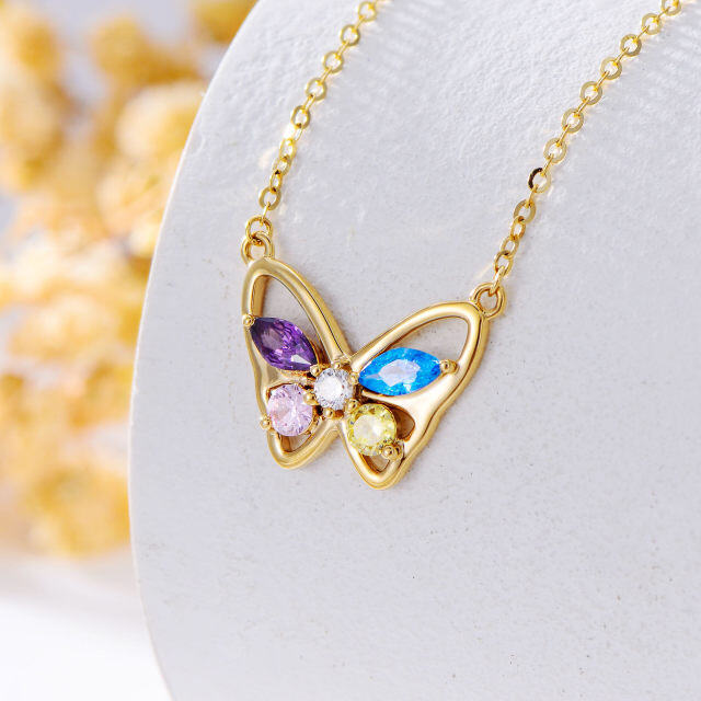 14K Gold Round Cubic Zirconia Butterfly Pendant Necklace-4