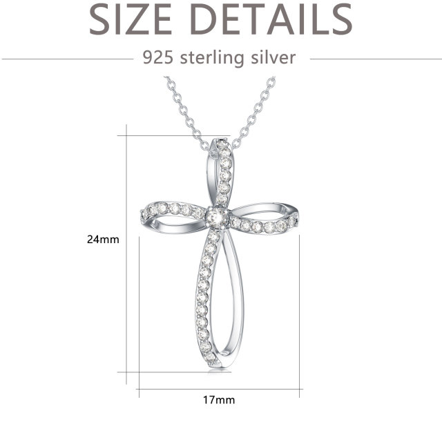 Sterling Silber Runde Diamant Kreuz Anhänger Halskette-4