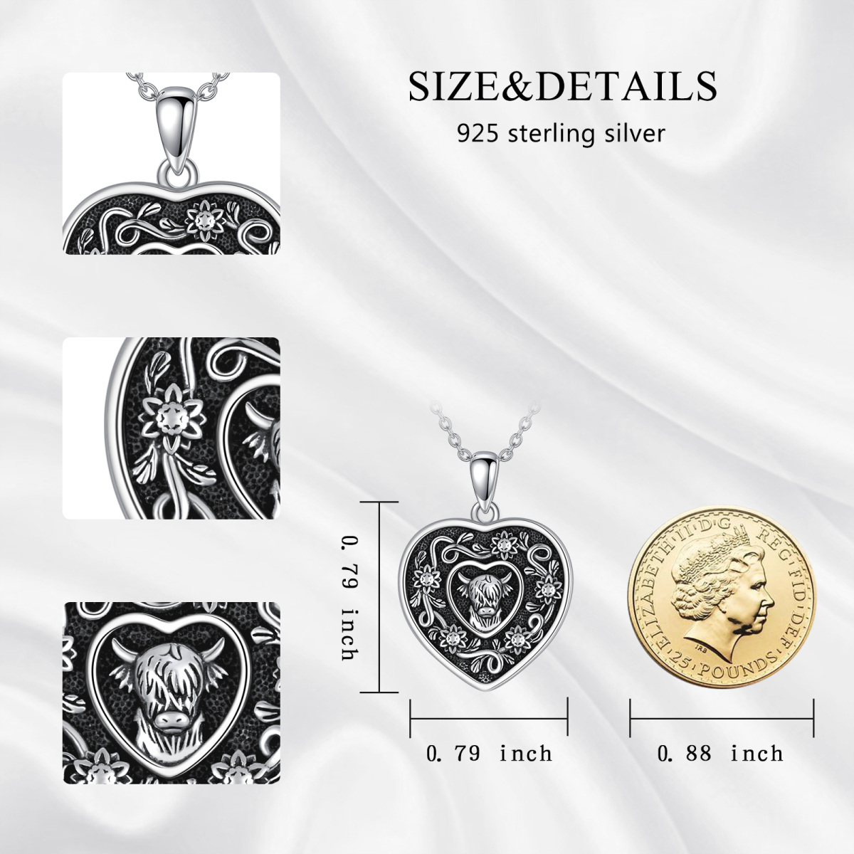 Sterling Silver Cow Pendant Necklace-7