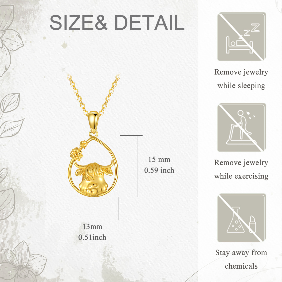 14K Gold Highland Cow & Drop Shape Pendant Necklace-5