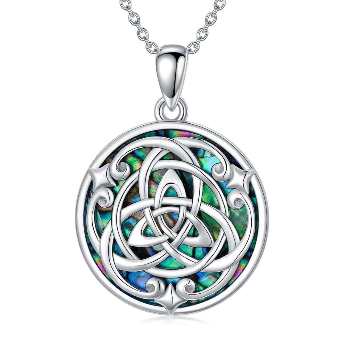Sterling Silver Round Abalone Shellfish Celtic Knot Pendant Necklace-1