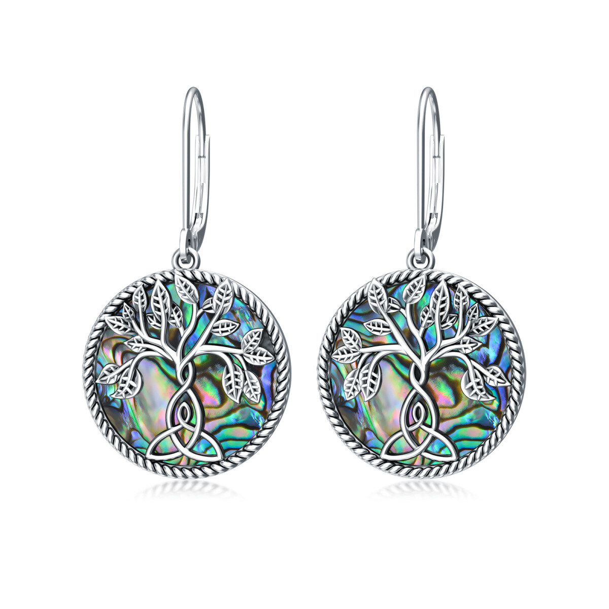 Sterling Silver Abalone Shellfish Tree Of Life & Celtic Knot Drop Earrings-1