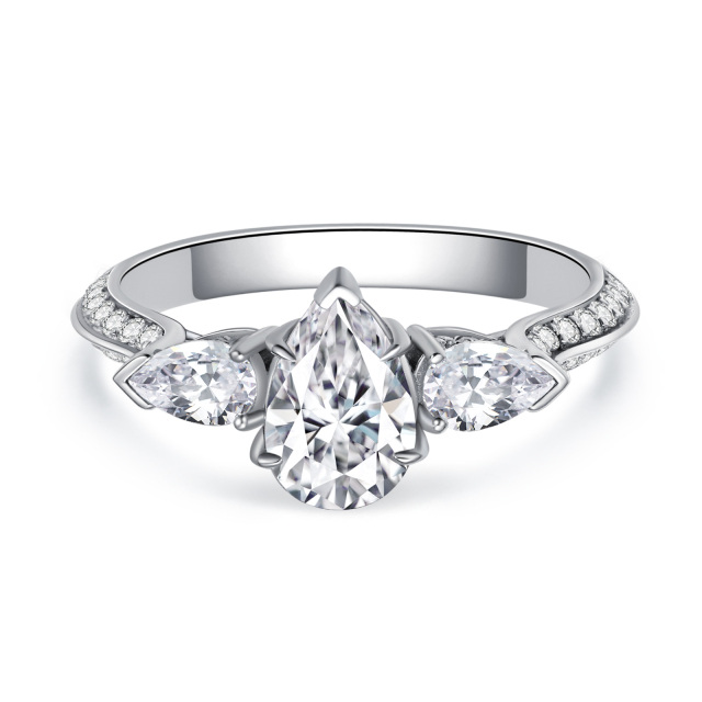 Sterling Silver Circular Shaped & Pear Shaped Moissanite Engagement Ring-2