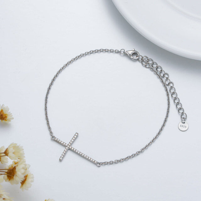 Bracelet en argent sterling avec pendentif croix en diamant rond-2