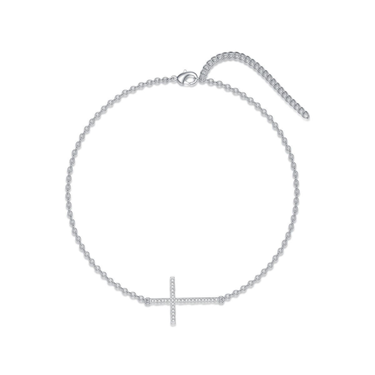 Bracelet en argent sterling avec pendentif croix en diamant rond-1