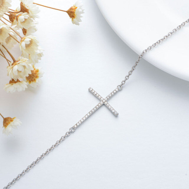 Bracelet en argent sterling avec pendentif croix en diamant rond-3