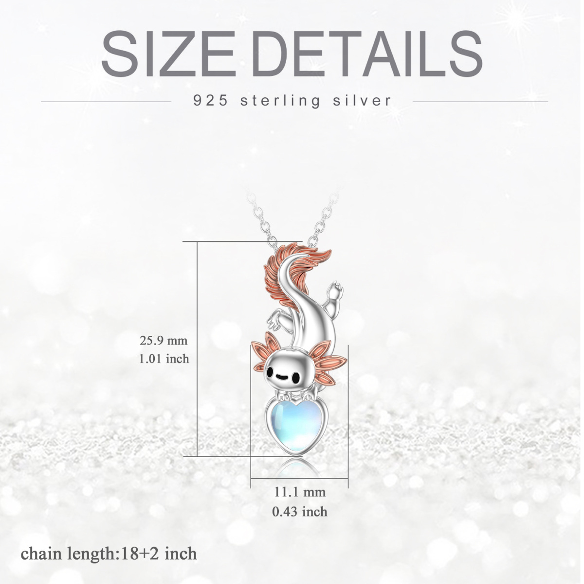 Sterling Silber zweifarbig Herzform Mondstein Axolotl & Herz Anhänger Halskette-6