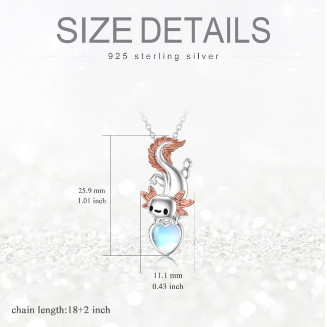 Sterling Silver Two-tone Heart Shaped Moonstone Axolotl & Heart Pendant Necklace-5