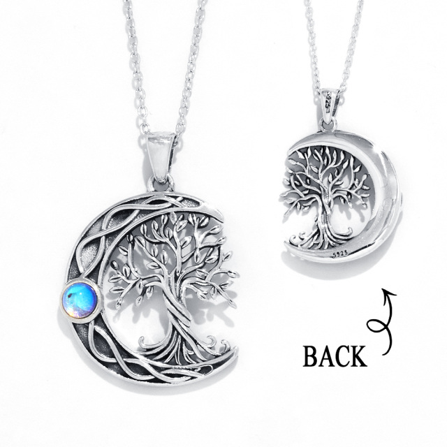 Sterling Silver Moonstone Tree Of Life & Celtic Knot & Moon Pendant Necklace-2